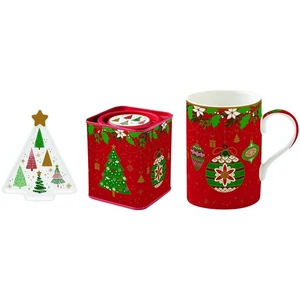 Bögre Porcelán karácsonyi 3,5dl +teafiltertartó 8,5x10,5cm+fémdobo dobozban