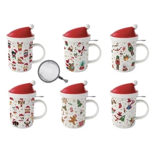 Bögre porcelán karácsony 3,7dl tetővel fémszűrővel,Christmas Frie dobozban