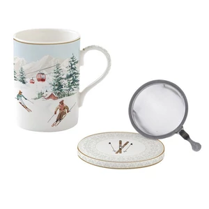 Bögre Porcelán karácsonyi 3,5dl szűrős tetővel Chalet dobozban