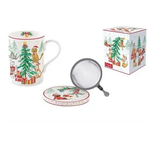 Bögre Porcelán karácsonyi 3,5dl szűrős tetővel Christmas Gang dobozban