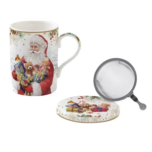 Bögre Porcelán karácsonyi 3,5dl szűrős tetővel Christmas Gang dobozban