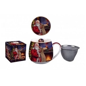 Bögre Porcelán karácsonyi 4,3dl etővel, fémszűrővel, Santa Letter dobozban