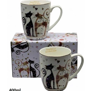 Bögre Porcelán 4dl Porcelánbögre 2db-os szett, fekete-barna virágos cicás