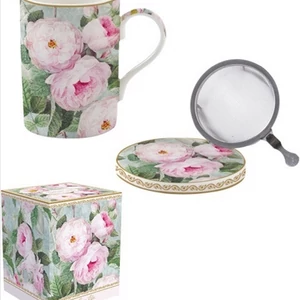 Bögre Porcelán 3,5dl 3,5dl tetővel Roses in Bloom dobozban
