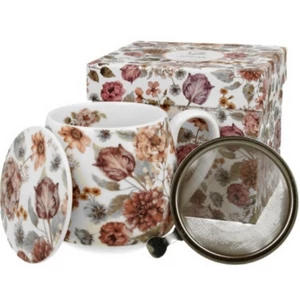 Bögre Porcelán 4,3dl tetővel fémszűrővel, Pastel Flower dobozban