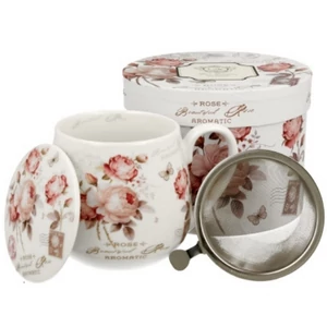 Bögre Porcelán tetővel,fémszűrővel,400ml Secesja