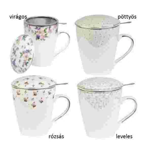 Bögre Porcelán tetővel,fémszűrővel,430ml