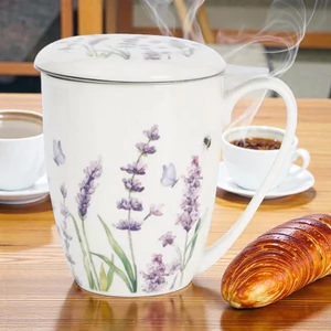 Bögre porcelán 380ml CLASSIC LAVENDER-levendulás Díszdobozban rozsdamentes teaszűrővel