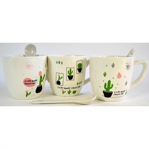 Bögre porcelán szett 180ml bögre+kanál KAKTUSZ 2féle 250369