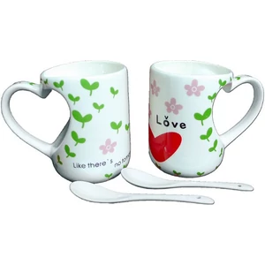 Bögre porcelán szett Valentin Love is Happy - Everyday happy day 2db feliratos Bögre kerámai kanállal