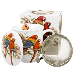 Bögre porcelán 400ml World of Birds SCARLET MACAW-papagájos Díszdobozban teaszűrővel