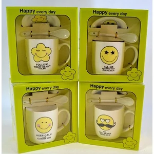 Bögre+kanál tetővel "Emoji mintás, díszdobozban