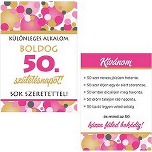 Boros üveg címke 2db Boldog 50. Születésnapot! Rózsaszín Pasztell konfettis