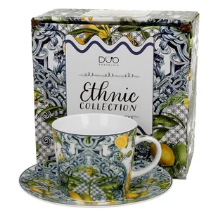Csésze aljjal porcelán 240ml SOLEDAD citromos Díszdobozban