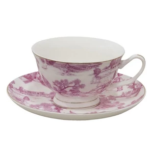Csésze+alj Porcelán 2,5dl keleti tájas, pink