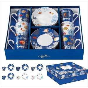Csésze+alj kávés Porcelán 100ml Aquarium, Coffee Mania 6db-os dobozban