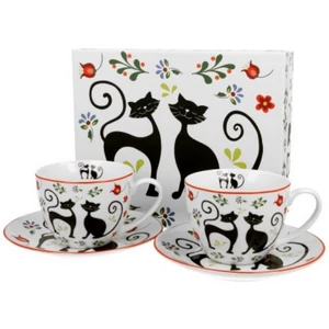 Csésze+alj Porcelán 2 személyes,225ml dobozban Etno Cats New