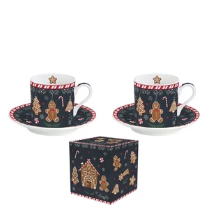 Csésze+alj Porcelán karácsonyi 75ml Gingerbread 2db-os dobozban