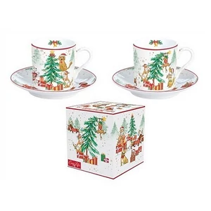 Csésze+alj Porcelán karácsonyi 75ml Christmas Gang 2db-os dobozban