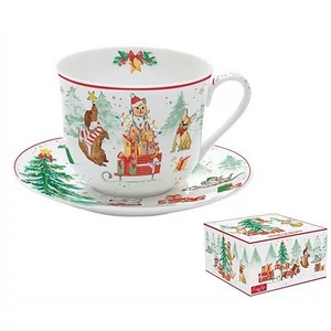 Csésze+alj porcelán reggeliző 4dl Christmas Gang dobozban