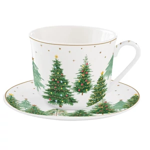 Csésze+alj porcelán reggeliző 4dl Festive Trees dobozban
