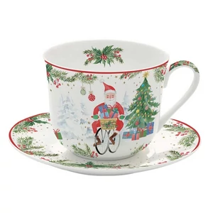 Csésze+alj porcelán reggeliző 4dl Joyful Santa dobozban