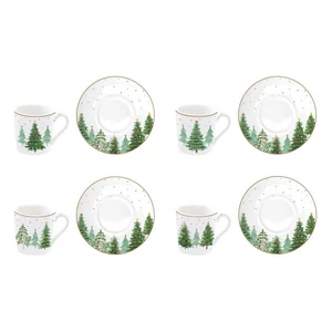 Csésze+alj Porcelán karácsonyi 100ml Festive Trees 4db-os dobozban