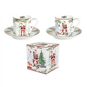 Csésze+alj Porcelán karácsonyi 75ml Joyful Santa 2db-os dobozban