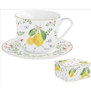 Csésze+alj porcelán reggeliző 3,7dl Fleur et Citrons dobozban