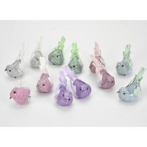 Dekor csiptetős madárka flitteres-glitteres csíptethető madár dekoráció 3,5x3,5x7cm-es 6féle színben