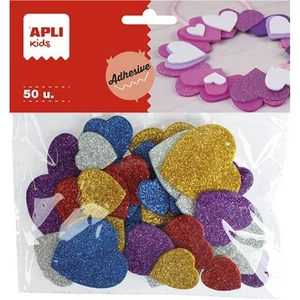 Dekor moosgumi Apli öntapadó, glitteres, szívek, Kids Eva Sheets, vegyes színek