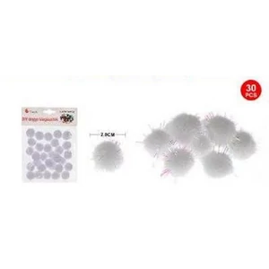 Dekor pompom csillámos fehér 2cm 30db-os 25
