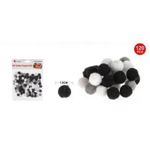 Dekor pompom fekete-fehér 1cm 120db-os 25