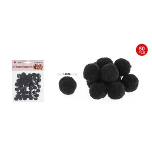 Dekor pompom fekete 1,5cm 50db-os 25