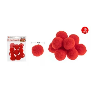 Dekor pompom piros 3cm 10db-os 25