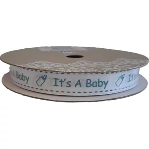 Dekorszalag Ribbon3 Is's a baby kék 1,6cm