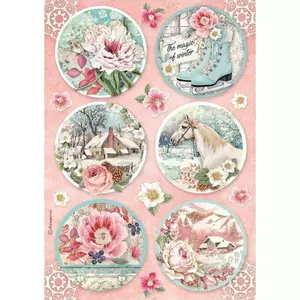 Decoupage rizspapír A/4 Sweet winter rounds DFSA4727