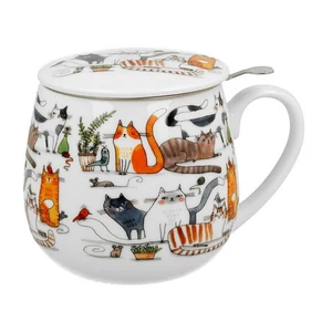 Bögre Porcelán 430ml tetővel, fémszűrővel dobozban Leniwe Koty