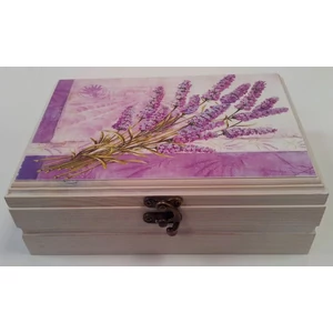 Díszdoboz fa Levendula krémfehér festett felső részén levendula 21,5x15,5x7cm [5999547601656]
