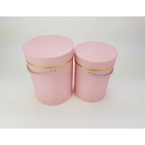 Díszdoboz karton henger 2/2 kötélfüles arany szegély, pink 15x20cm 