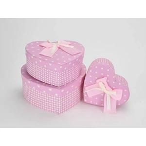 Díszdoboz karton szív alakú szíves-kockás rózsaszín S3/3 14x15,5cm, mag:6cm