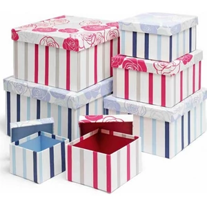Díszdoboz kocka alakú kék-pink rózsás S4/7 2100-8128