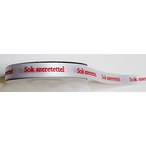 Díszkötöző szalag Karácsonyi Sok szeretettel és Boldog Karácsonyt felirattal, piros/fehér/bézs színekben!