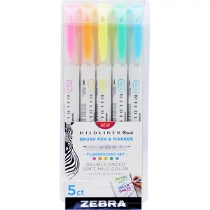 Ecsetiron készlet Zebra kétvégű Mildliner Fluorescent, 5 szín