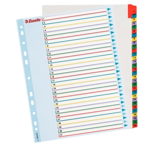 Elválasztó regiszter Esselte A4 1-31-ig, laminált színes újraírható Esselte