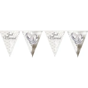 Esküvői party zászlófűzér 10m Just Married mintás dekorációs fűzér (15db 27cm zászló/csomag) Esküvőre