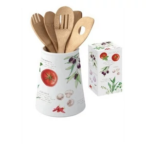 Evőeszköztartó Porcelán 15x19cm, 5db bambuszkanállal dobozban,Home