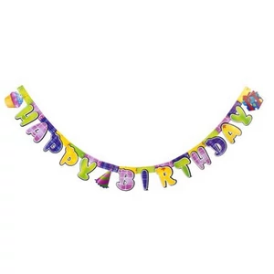 Party banner papír fűzér 1,6m Happy Birthday színes mintás muffinos
