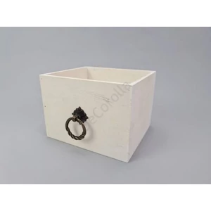 Fa dekor tároló fehér festett, 15x13x11cm fém fogantyús GRAVÍROZHATÓ!