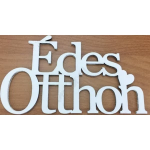Fa dekorálható Fa natúr  fehér Édes Otthon"felirat, 8x14 cm koszorúra